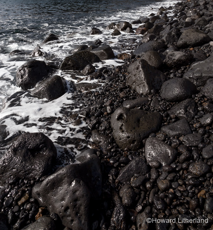 Volcanic rock beach near Los Abrigos on the south coast of Tenerife in the Canary Islands
