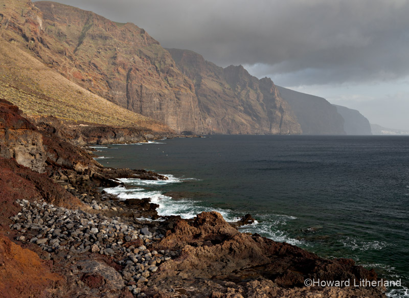 The Los Gigantes cliffs and coastline from Punta de Teno on the northwest coast of Tenerife in the Canary Islands