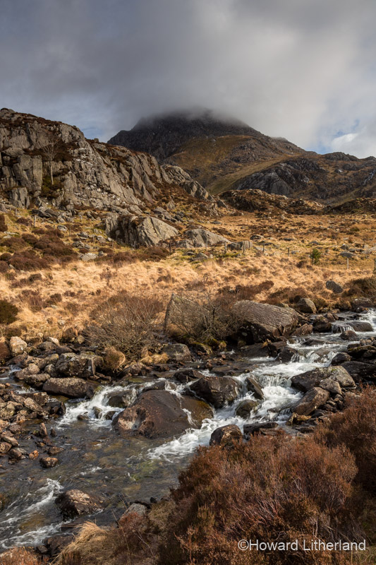 Cloud capped mountain Tryfan, as seen from the path to Llyn Idwal, Snowdonia, North Wales