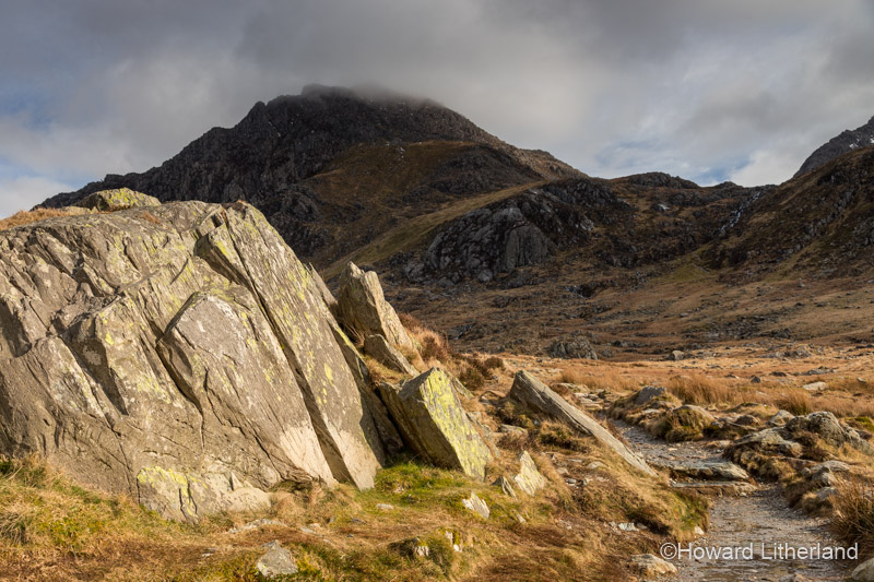 Cloud capped mountain Tryfan, as seen from the path to Llyn Idwal, Snowdonia, North Wales