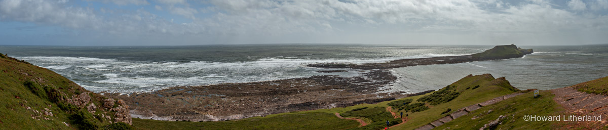 Panoramic image of Worm's Head at Rhossili on the Gower Peninsula, South Wales