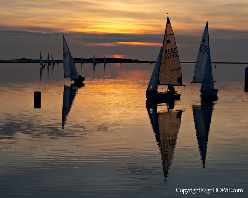 Yachts becalmed at sunset on the Marine Lake, West Kirby, Wirral